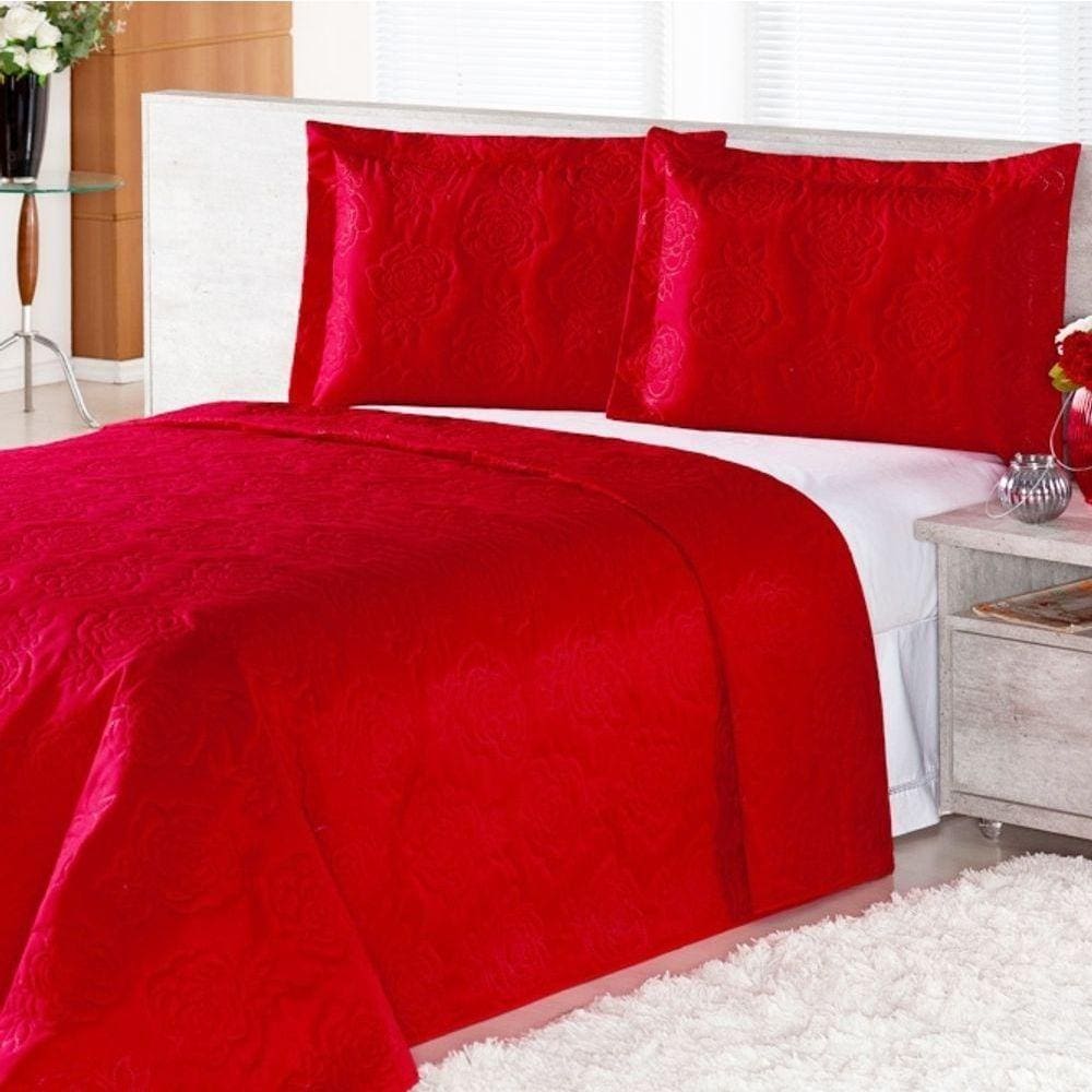 Cobre Leito Pratic Rosas Queen 3 Pecas - Vermelho