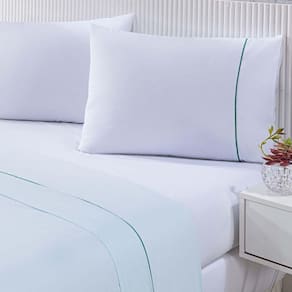 Jogo De Cama 100% Algodão Percal 150 Fios Solteiro Gran Moratta 3 Peças - Branco E Verde