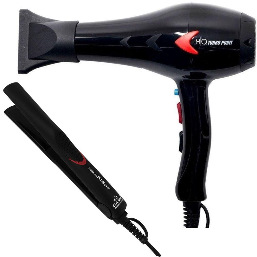 Kit - Secador Mq Turbo Point Black 2000W 127V + Prancha Gama Eleganza Plus Ceramic Ion 210ºc