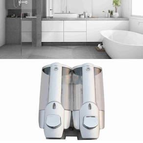 Dispenser Duplo Sabao Liquido Shampoo Alcool Gel Loja Shopping Hotel Banheiro Comercio