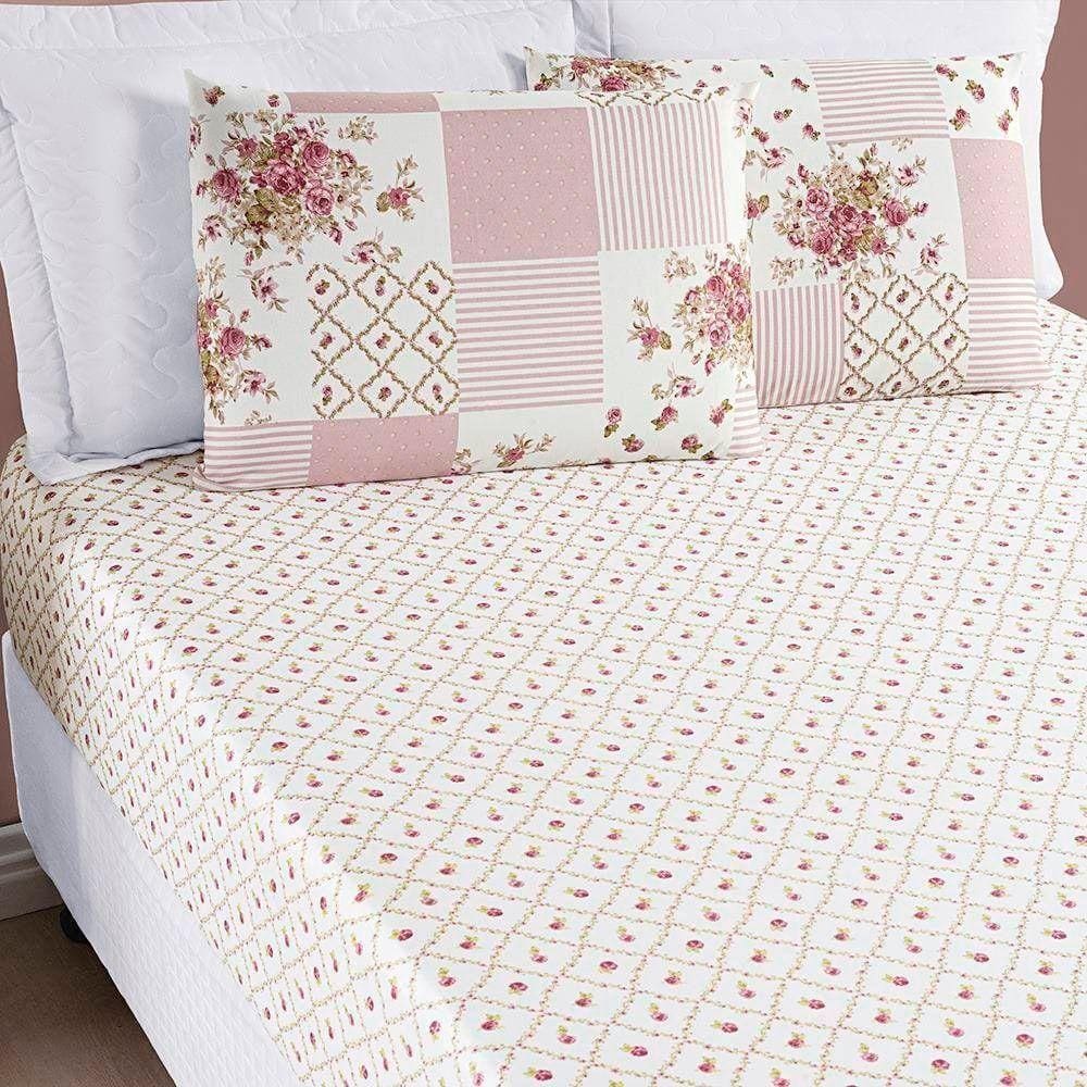 Jogo De Cama Lençol Bouti Estampado Casal Padrão 03 Peças - Rosa Matura