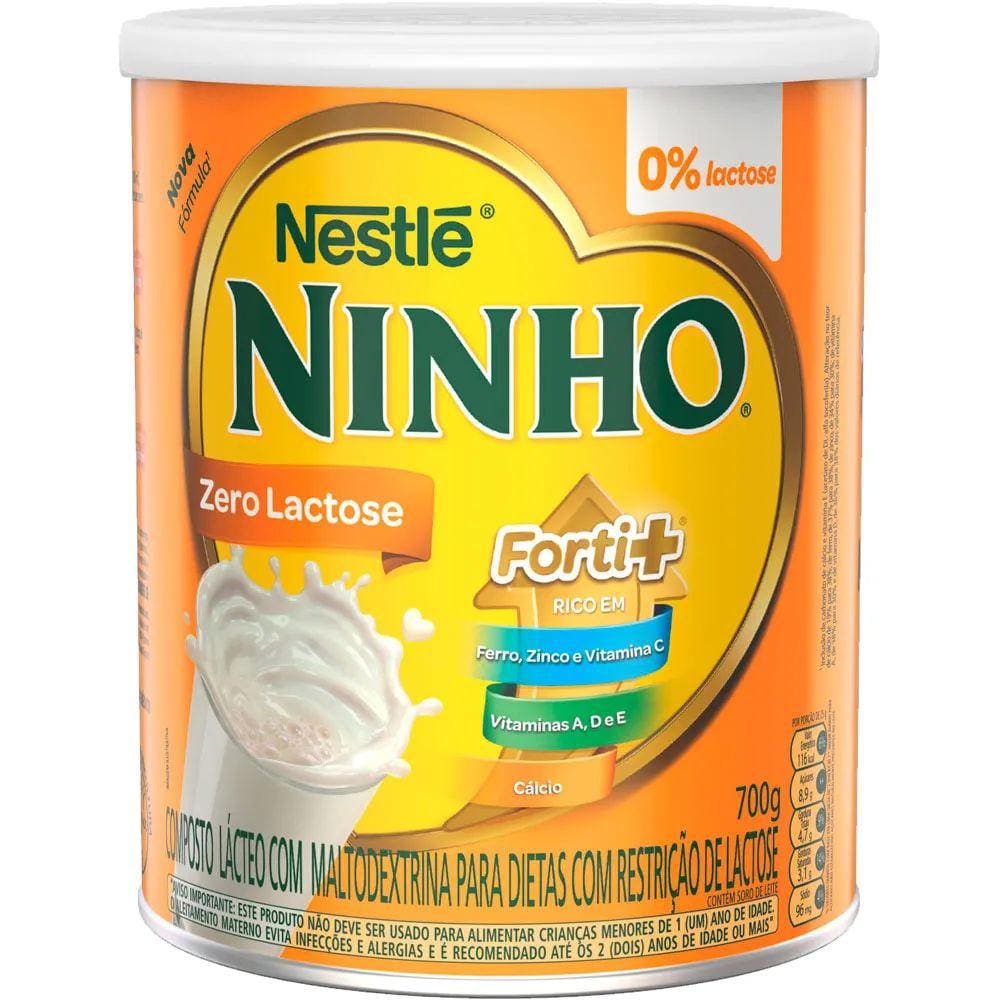 Fórmula infantil sem glúten Nestlé Ninho Forti+ Zero Lactose lata 700g 12 meses a 2 anos