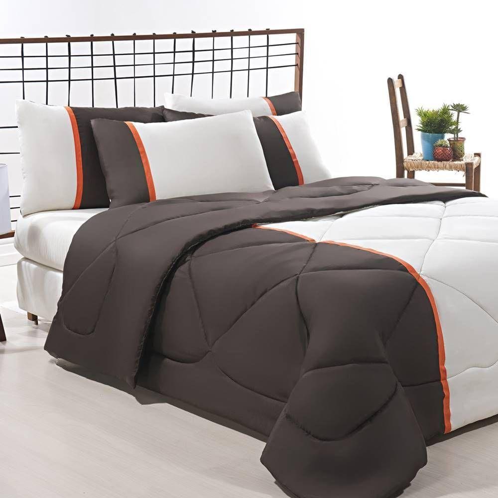 Enxoval Edredom + Jogo De Cama Queen Aconchego Premium 06 Peças - Marrom- Palha