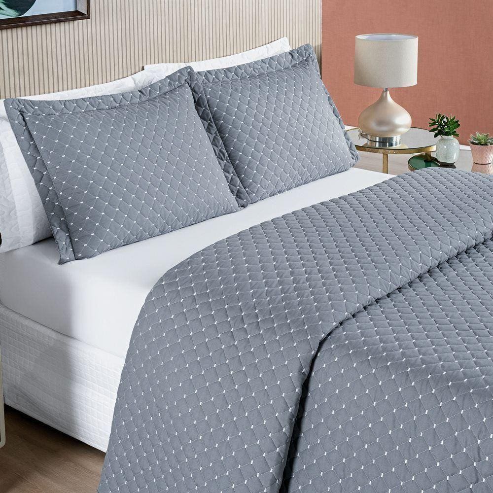 Cobre Leito 200 Fios Casal Ravena 03 Peças - Cinza