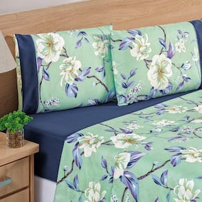 Jogo De Cama Estampado Micropercal 200 Fios Naturale Casal 04 Peças - Flower