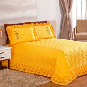 Cobre Leito Bordado Com Babado Ester Queen 5 Pecas - Amarelo