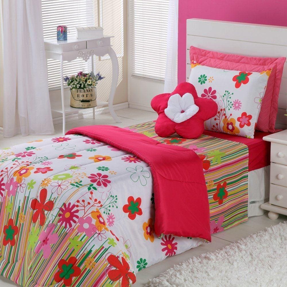 Edredom Estampado Infantil Kids Solteiro 01 Peça - Garden Pink