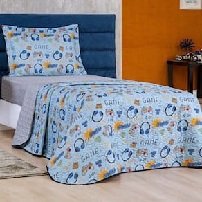Colcha Cobre Leito Bouti Dupla Face Solteiro Infantil Kids 2 Peças - Game