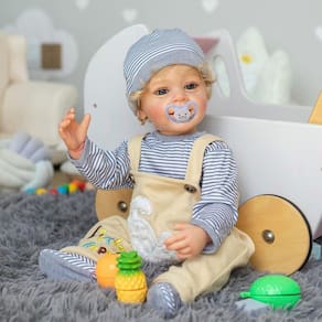 Corpo de silicone realista com cabelo encaracolado enraizado de 22 polegadas Reborn Doll