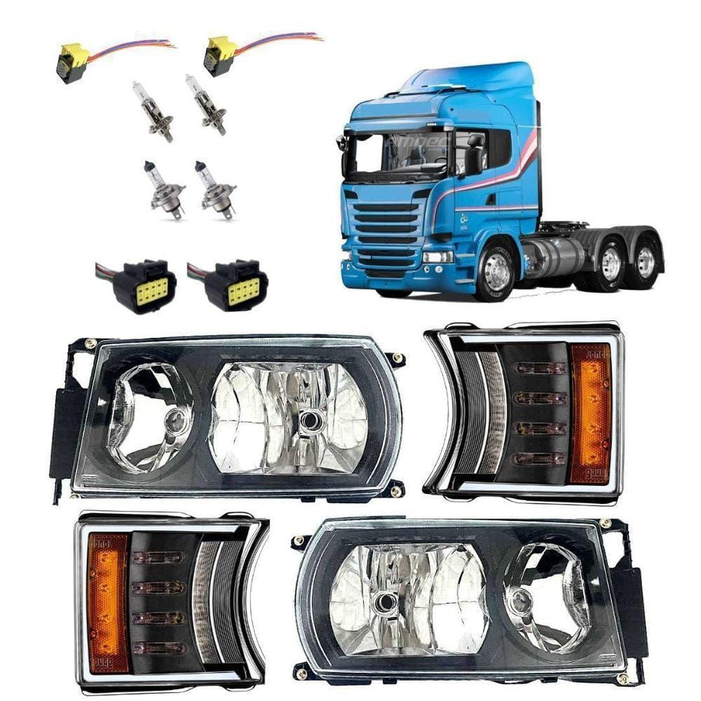 Kit Farol Compatível Scania Serie S4 S5 Mascara Negra Black
