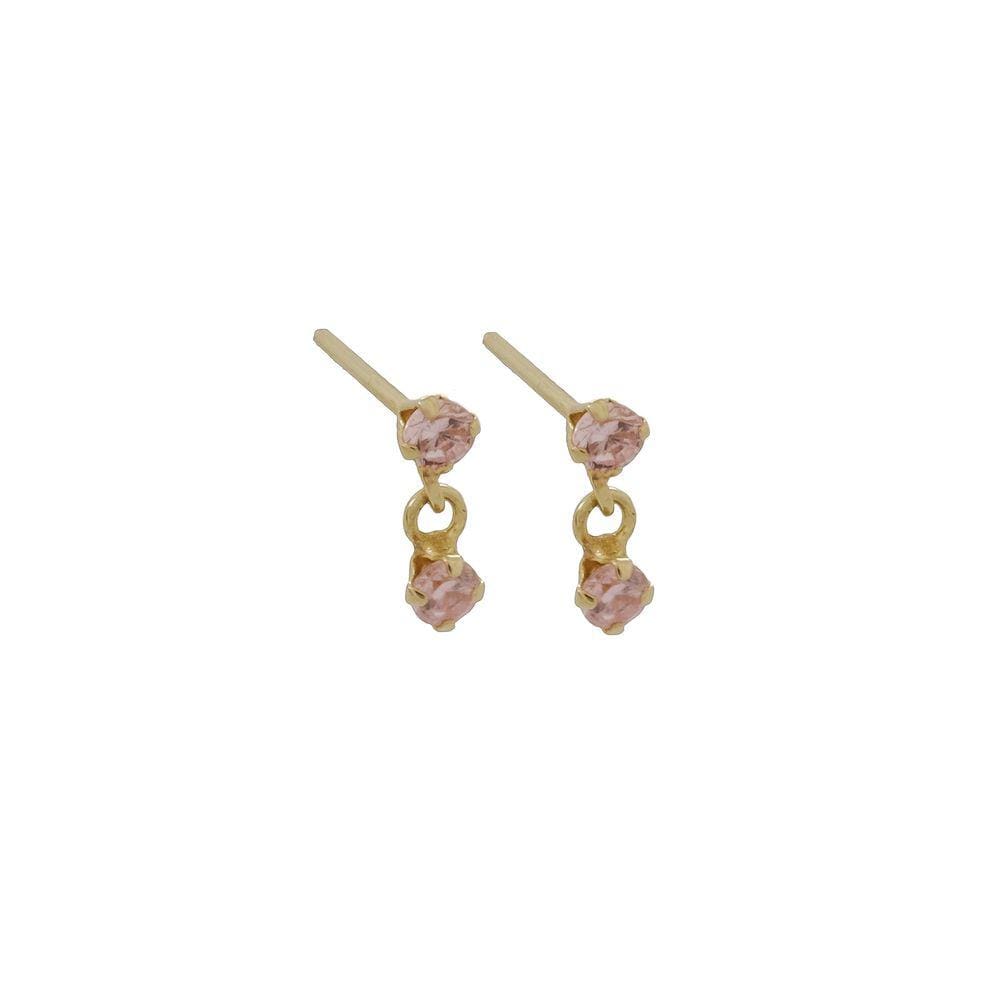 Brinco infantil ouro 18k com 2 pedrinhas rosas de zircônio