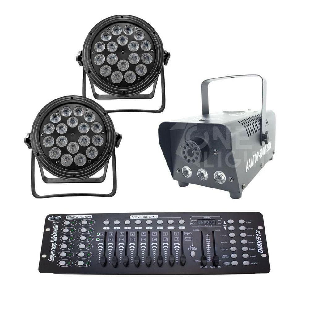 Kit 2 Par Led Slim + Máquina De Fumaça 600W + Mesa Dmx 512