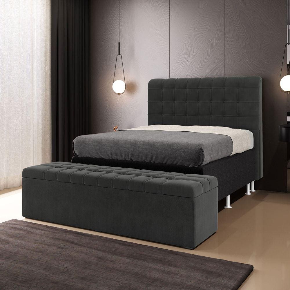 Kit Cabeceira Rana 140 Casal e Calçadeira Alpha Z-008 Sued Cinza Aradecor