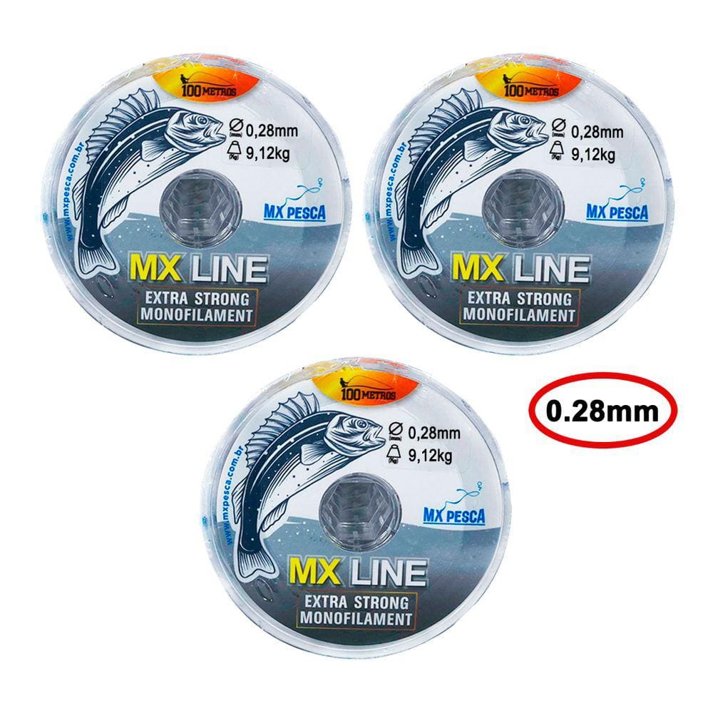 Linha MX Pesca MX Line Mono 300 Metros Interligados Transparente 0.28mm 9,12kg