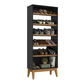 Sapateira Juliene 6 Prateleiras Verticais Preto / Madeira - G4 Magazine
