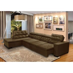 Sofá 7 Lugares de Canto Retrátil e Reclinável Sttilo com Chaise D 3,60 x 2,20 m Marrom512 MegaSul