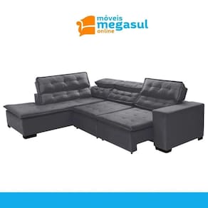 Sofá De Canto Retrátil Com Molas Assento Sttilo 2,80x2,20 m 5 Lugares Chaise Pillow Cinza - Megasul
