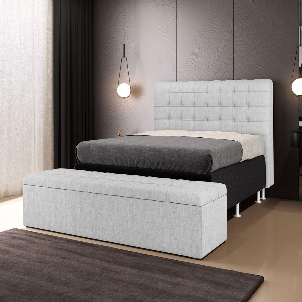 Cabeceira Rana e Calçadeira Alpha 140 para Cama de Casal N-040 Linho Cinza Claro Aradecor