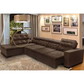 Sofá Canto Chaise D 7 Lugares Retrátil e Reclinável Pillow 360 x 220 cm Sttilo- TECIDO SUEDE - MegaSul Cor Marrom