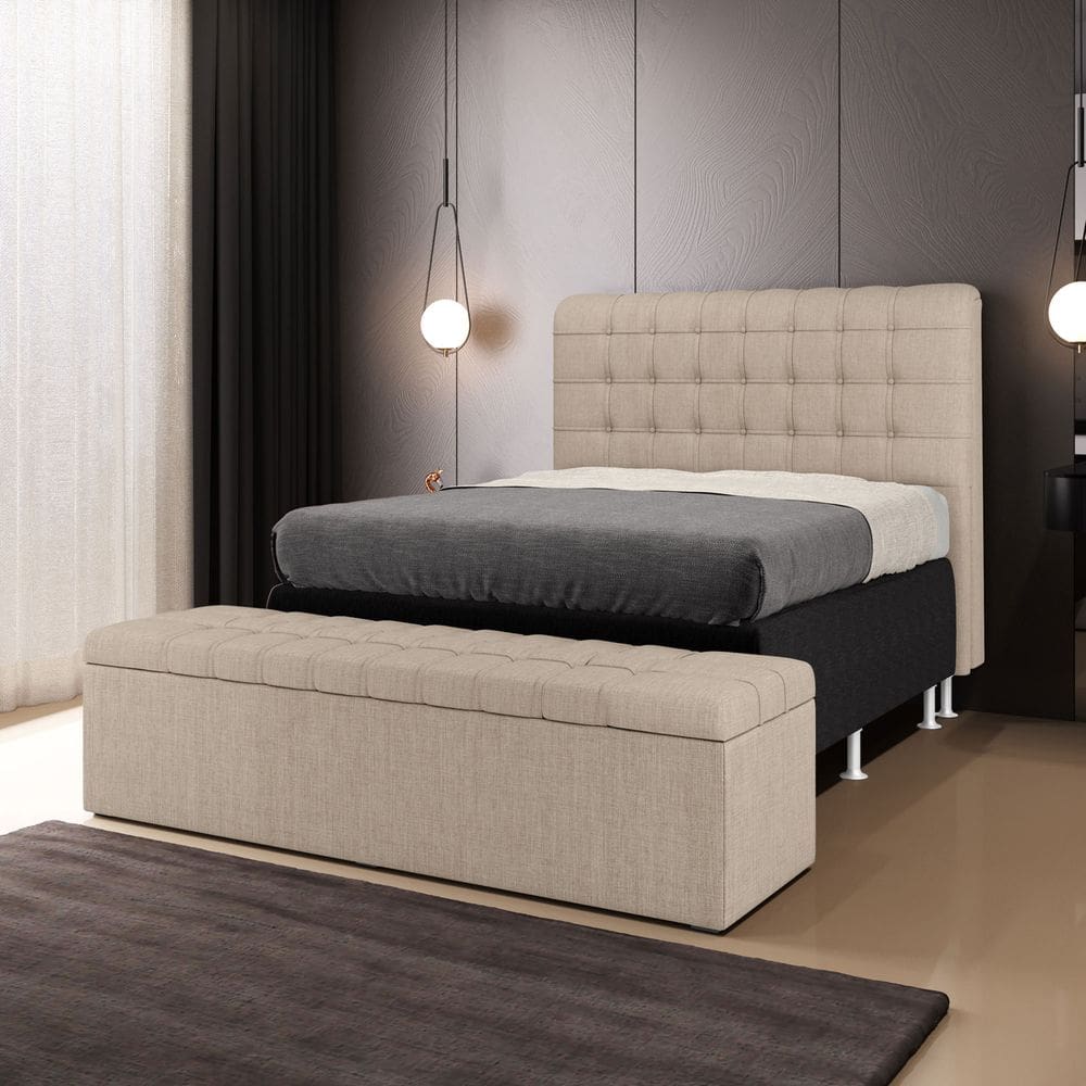 Cabeceira Rana e Calçadeira Alpha 160 para Cama Queen N-039 Linho Bege Aradecor