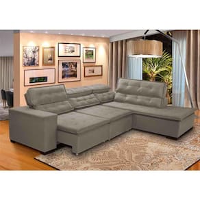 Sofá Canto Retrátil 5 Lugares Reclinável Chaise E 2,80 x 2,20 m Sttilo Bege - MegaSul