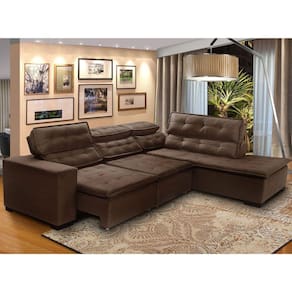 Sofá 5 Lugares Canto Retrátil e Reclinável Chaise E 2,80 x 2,20 m Sttilo Marrom512 - MegaSul