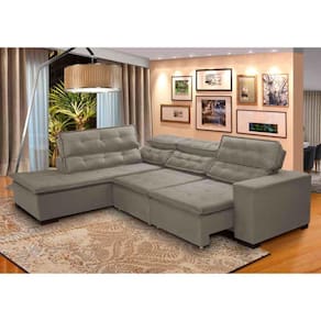 Sofá Canto Retrátil 5 Lugares Reclinável Chaise D 2,80 x 2,20 m Sttilo Bege - MegaSul