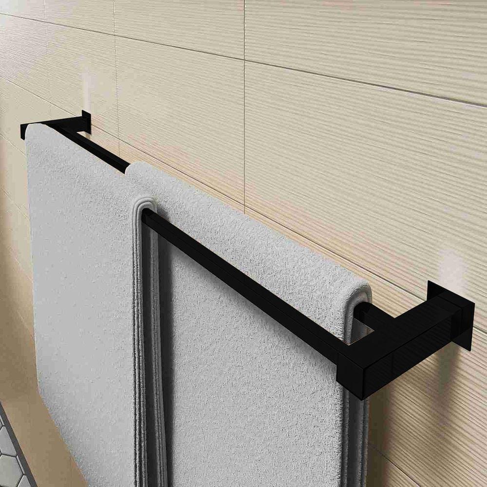 Porta Toalha Duplo De Banheiro 60cm Aço Inox Preto Fosco Linha Quadrada