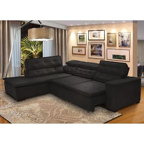 Sofá 5 Lugares Canto 2,80x2,20 m Sttilo Retrátil e Reclinável Chaise D Pillow e Molas PRETO - Megasul