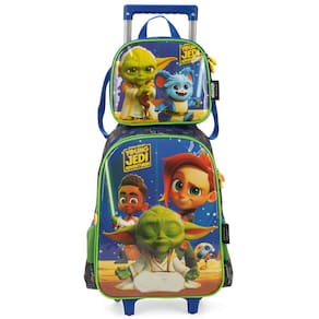 Kit Mochila de Rodinhas e Lancheira Luxcel Star Wars Verde