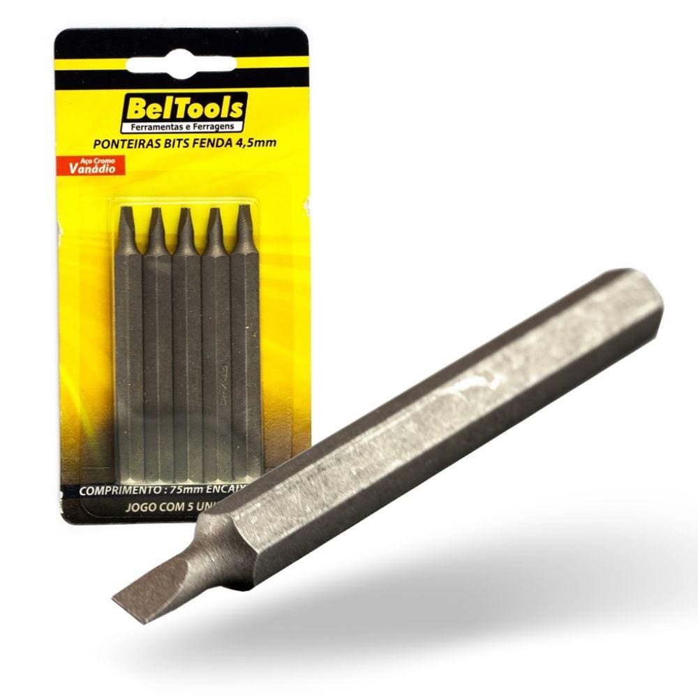 Kit 5 Ponta Bit Fenda CV 75mm x 5/16 x 4,5mm Beltools
