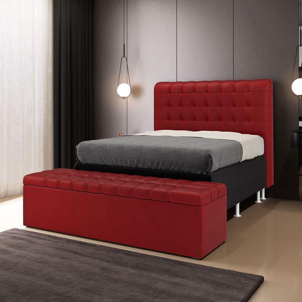 Kit Cabeceira Rana 195 King e Calçadeira Alpha N-033 Veludo Vermelho Aradecor