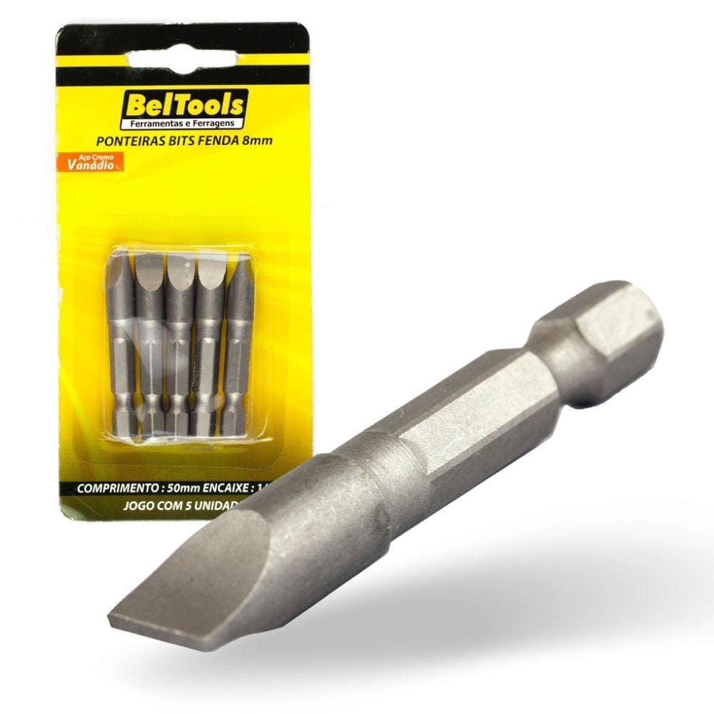 Kit 5 Ponta Bit Fenda CV 50mm x 1/4 x 8,0mm Beltools
