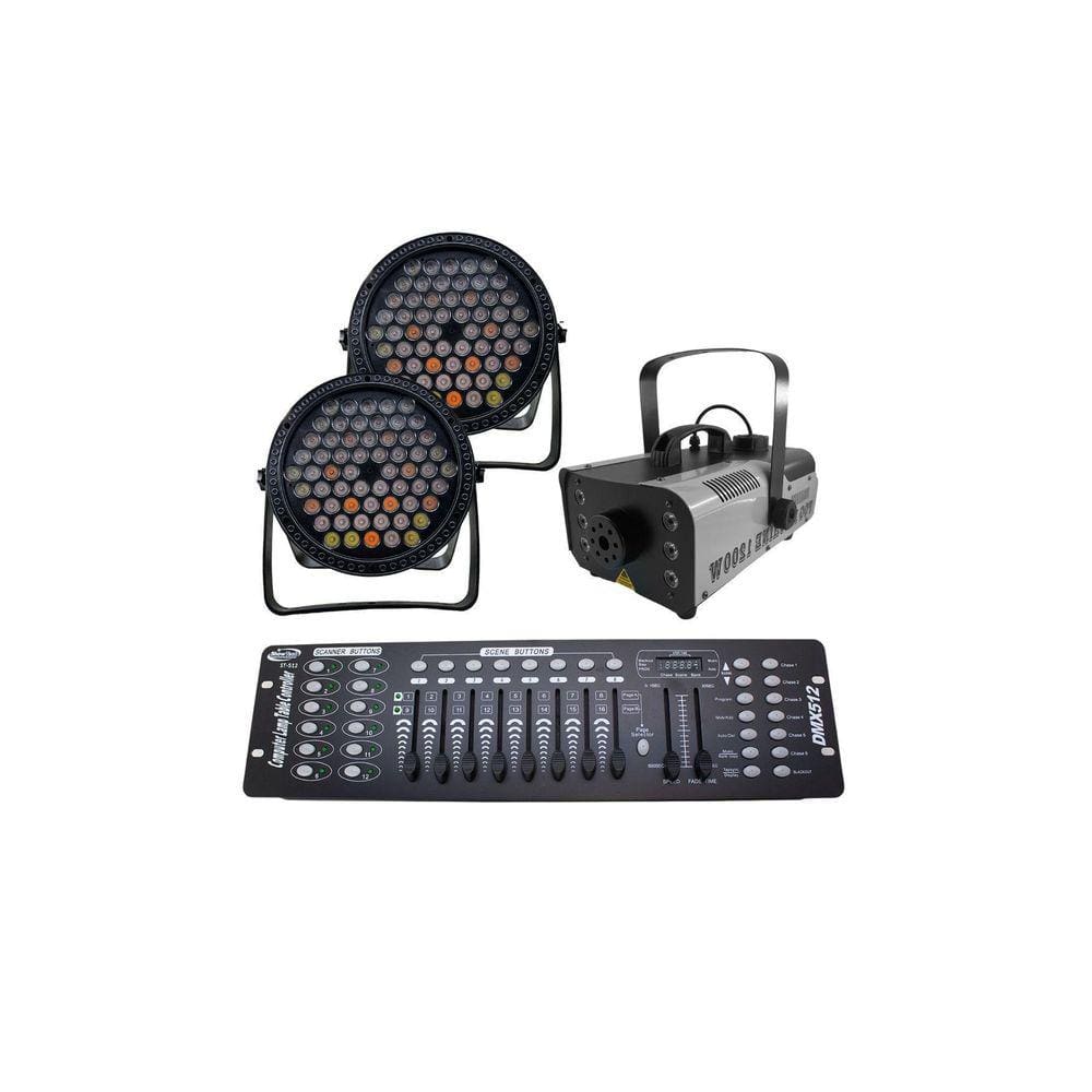 Kit 2 Par Led Slim 60 Led 3W+Máq Fumaça 1200W+Mesa Dmx512