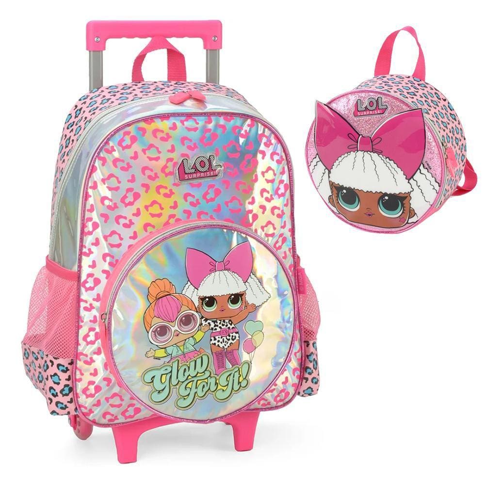 Kit Mochila Rodinhas e Lancheira Luxcel Lol Rosa