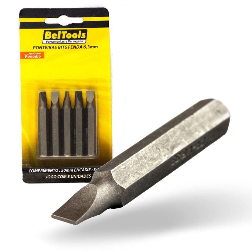 Kit 5 Ponta Bit Fenda CV 50mm x 5/16 x 6,3mm Beltools