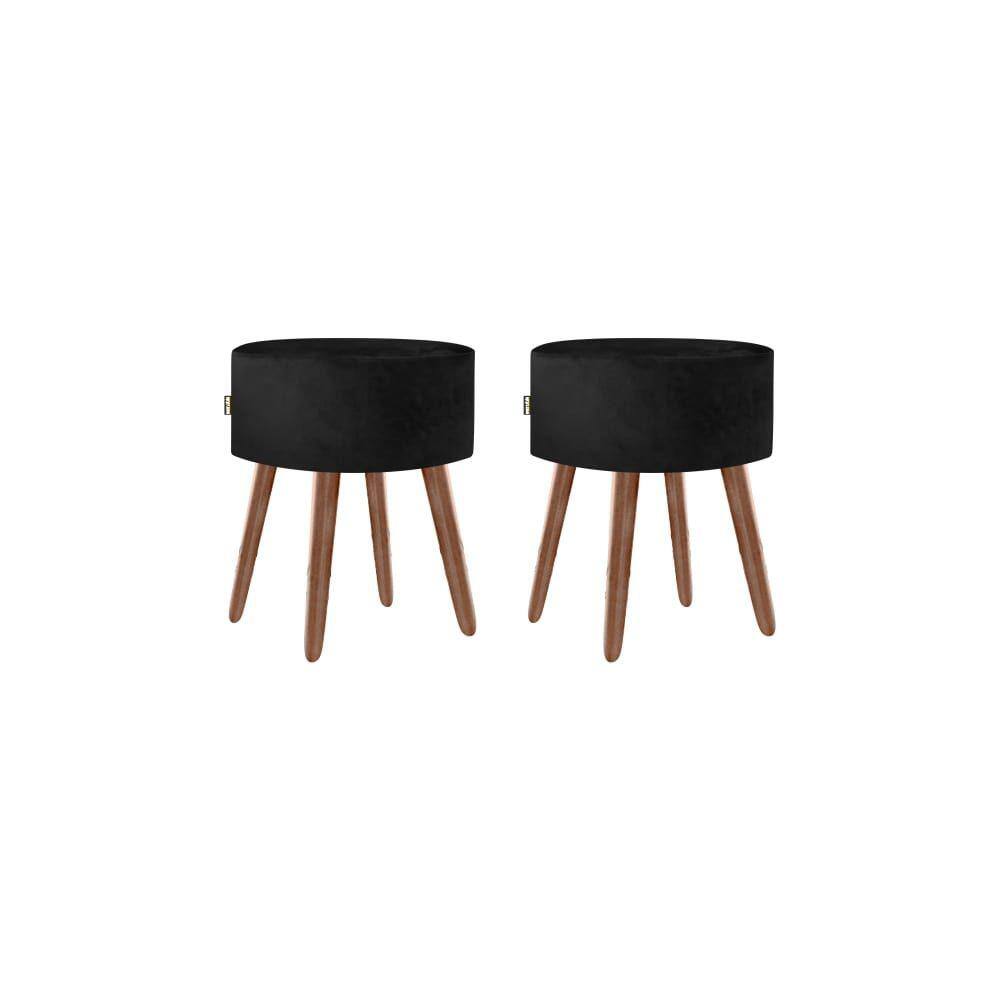 Puff Roma Pés Palito 50cm Preto 2 Unidades