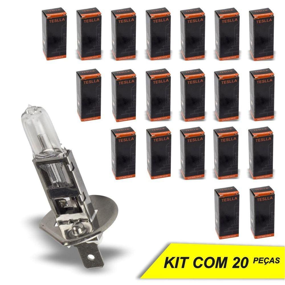 Lâmpada H1 Teslla Halógena 12V 55W 3200K Farol Baixo Alto Neblina - 20 Peças