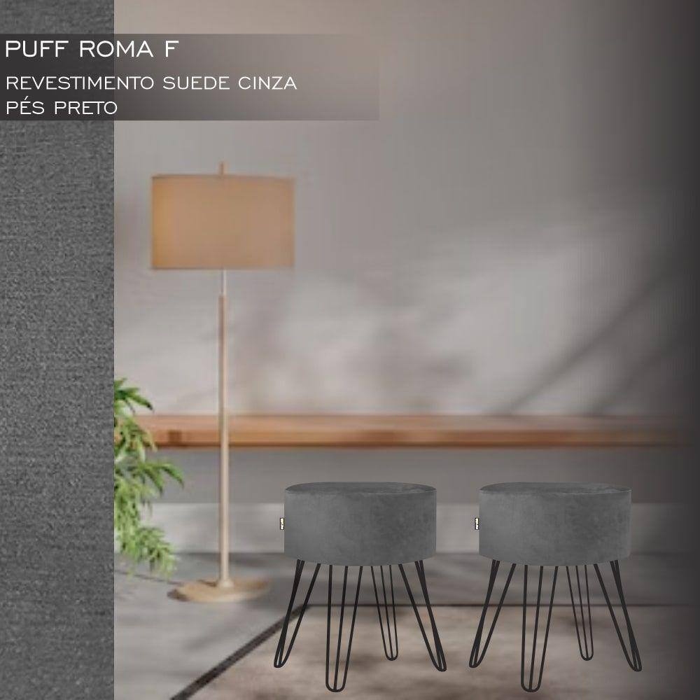 Puff Pé Ferro Decorativo Alto Padrão Cinza 2un