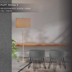 Puff Pé Ferro Decorativo Alto Padrão Cinza 2un