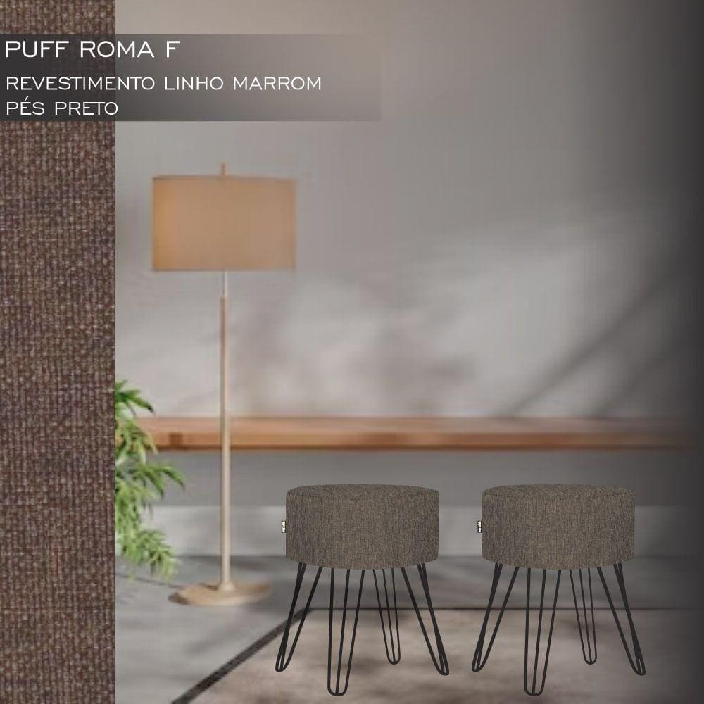 Puff Pé Ferro Decorativo Alto Padrão Marrom 2un