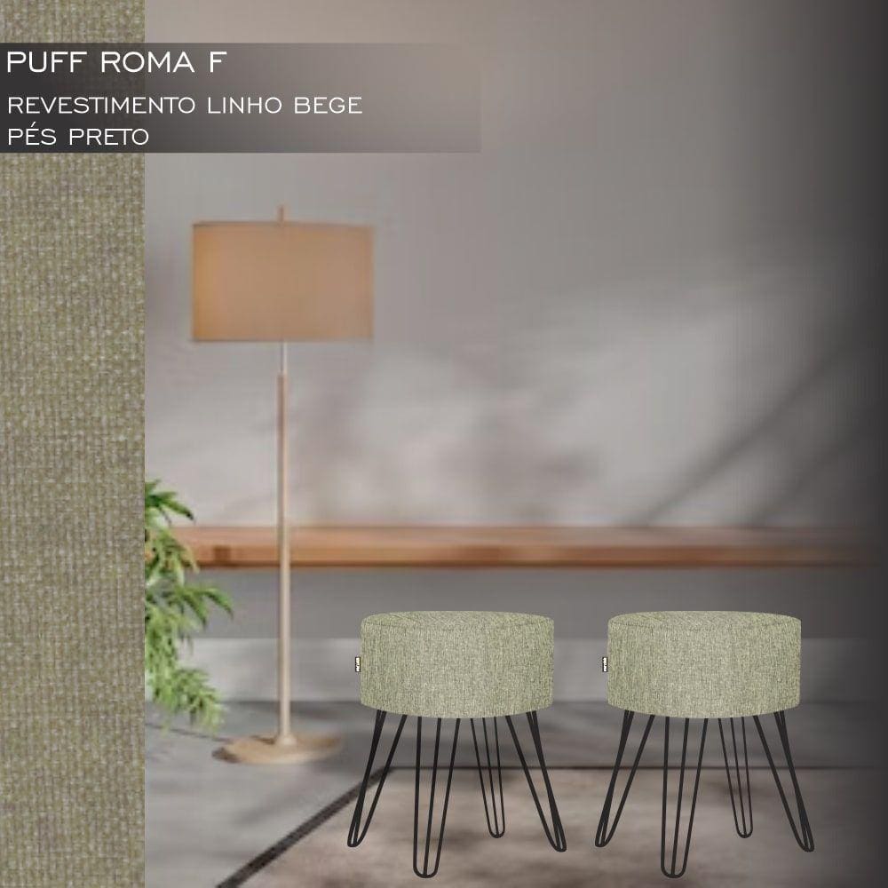 Puff Pé Ferro Decorativo Alto Padrão Bege 2un