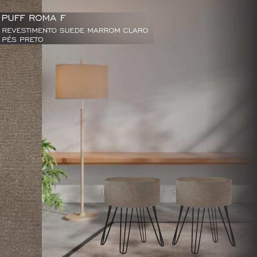 Puff Pé Ferro Decorativo Alto Padrão Marrom Claro 2un
