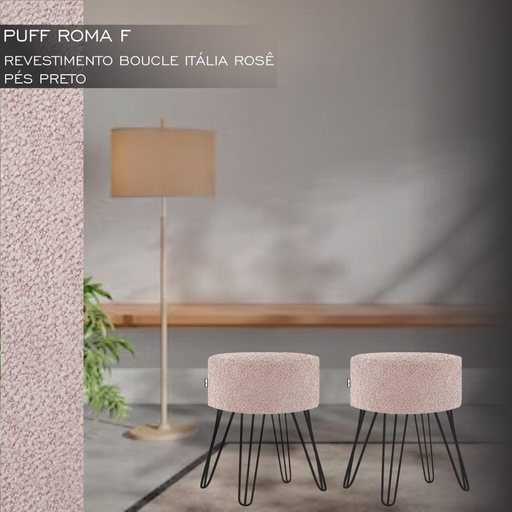 Puff Pé Ferro Decorativo Alto Padrão Rosê 2un