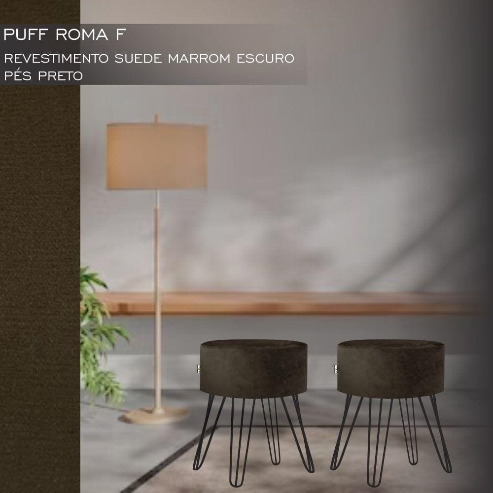 Puff Pé Ferro Decorativo Alto Padrão Marrom Escuro 2un
