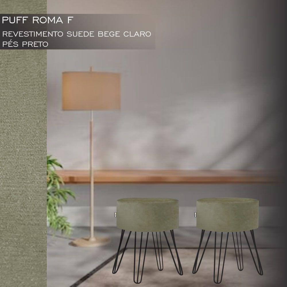 Puff Pé Ferro Decorativo Alto Padrão Bege Claro 2un