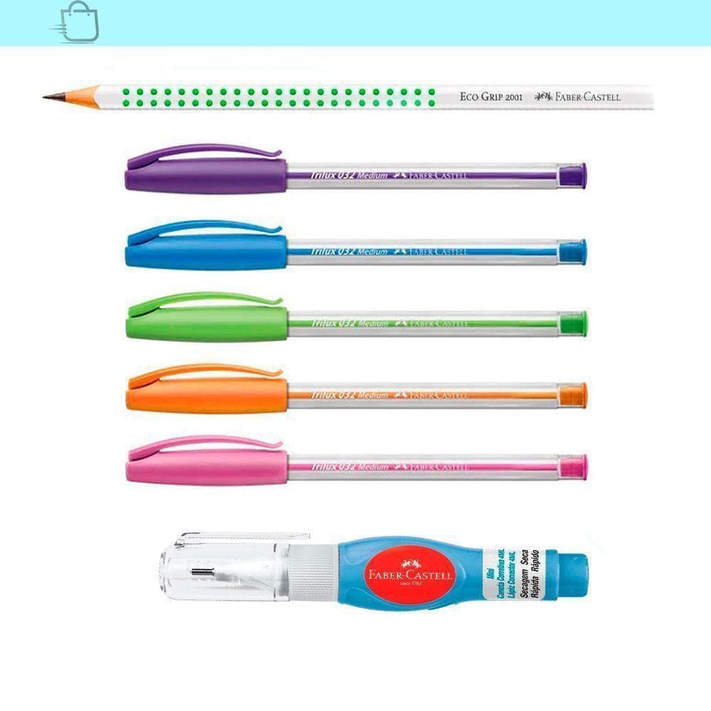 Kit Escrita Caneta Lapis Grafite Corretivo Faber-Castell