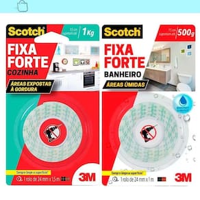 Kit Fita Dupla Face Fixa Forte Banheiro E Cozinha Scotch