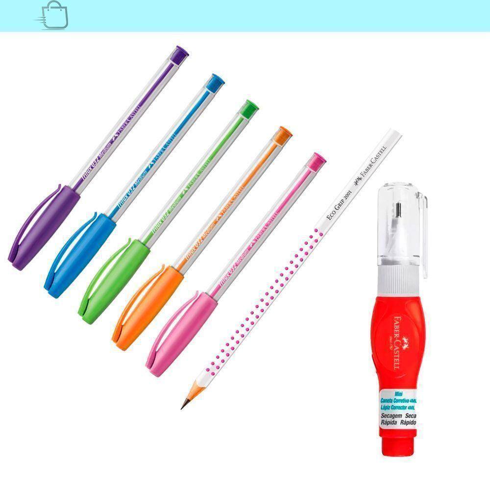 Kit Escrita 2 Lapis Canetas E Corretivo Faber-Castell