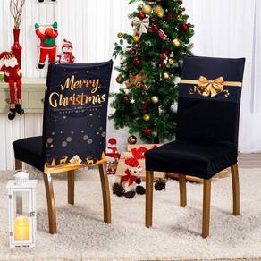 Capa De Cadeira Jantar Avulsa Estampada Ano Novo Ajustável Com Elástico - Cor Christmas Gold